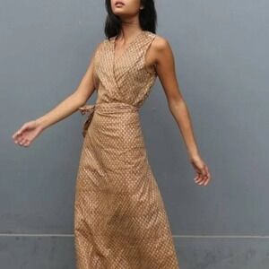 Nani Pani Dress Dulce Hand Block Printed V-neck Maxi Womens One Size Brown